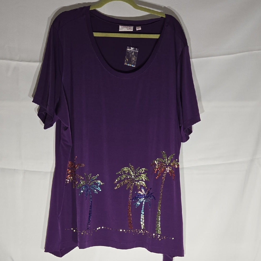 Vibrant Purple Sequin Palm Tree Women's Tee